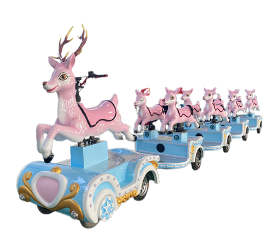 Children sit on electric train