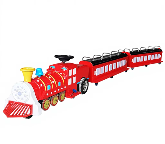 Children sit on electric train