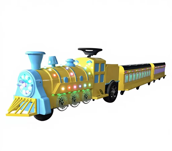 Children sit on electric train